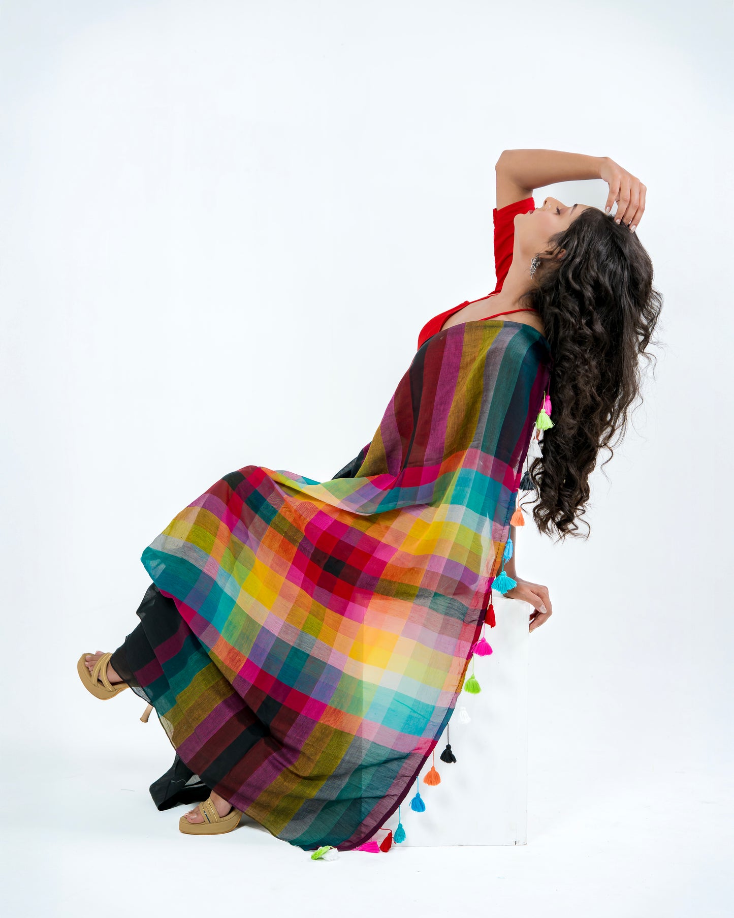 Rainbow Stripe Mul Cotton Saree