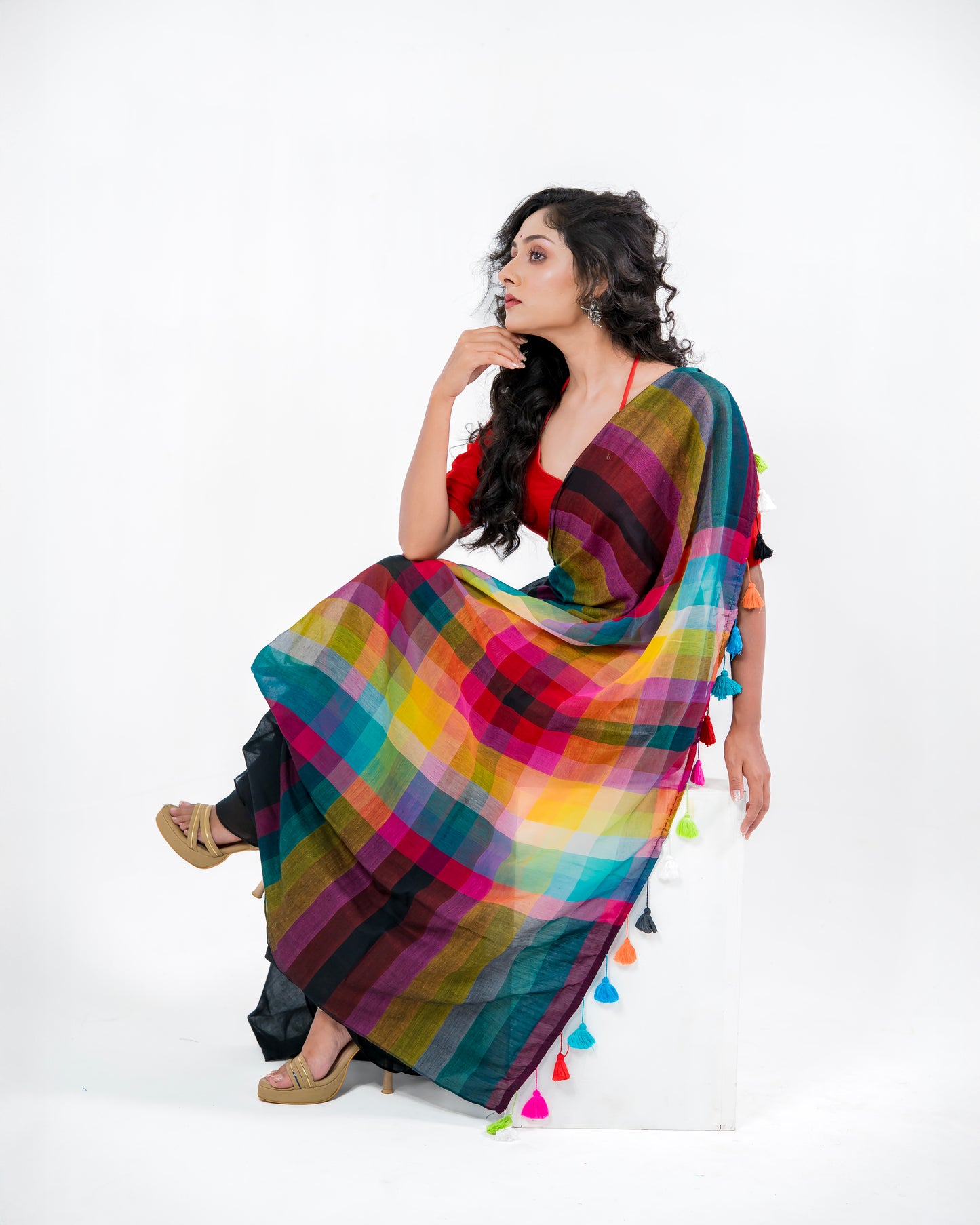 Rainbow Stripe Mul Cotton Saree