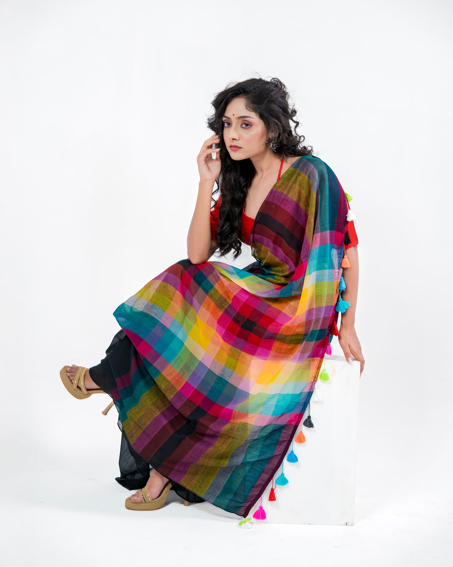 Rainbow Stripe Mul Cotton Saree