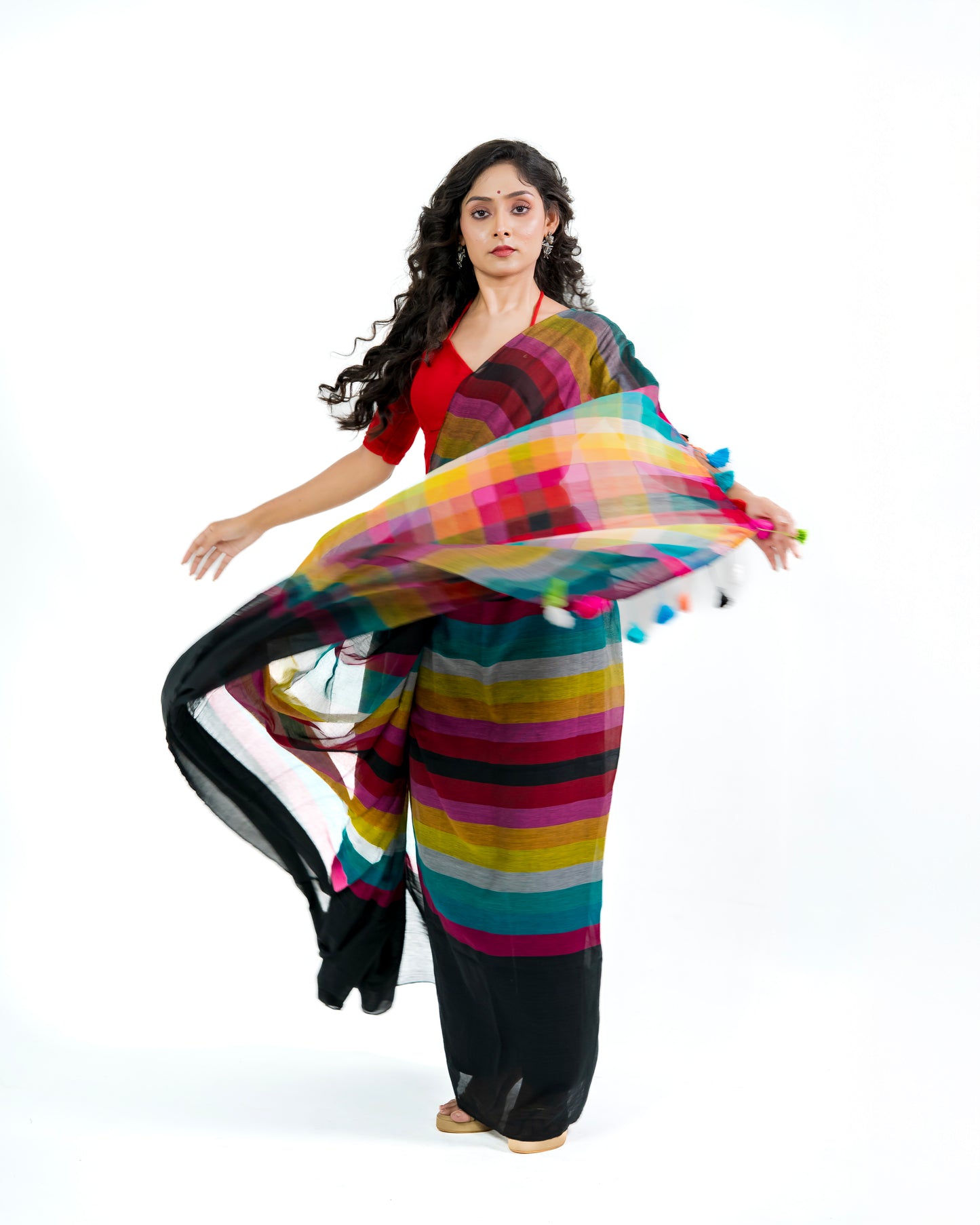 Rainbow Stripe Mul Cotton Saree