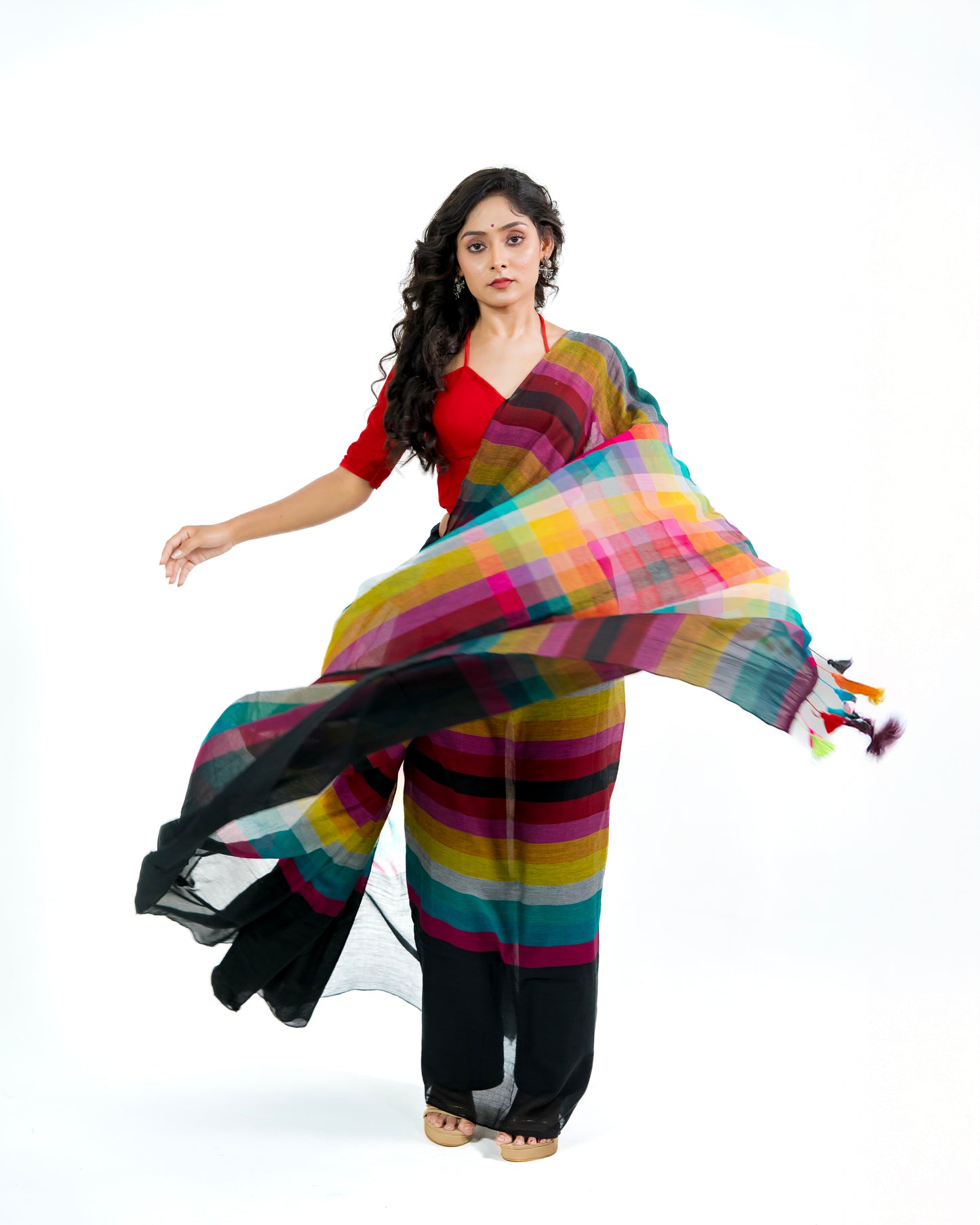 Rainbow Stripe Mul Cotton Saree