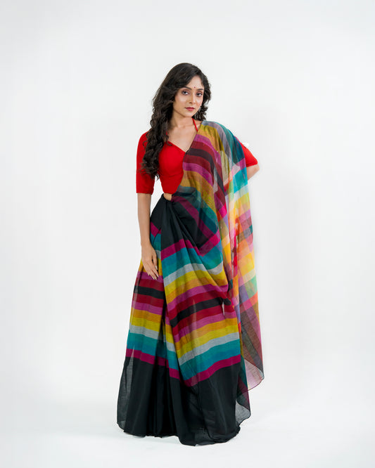 Rainbow Stripe Mul Cotton Saree