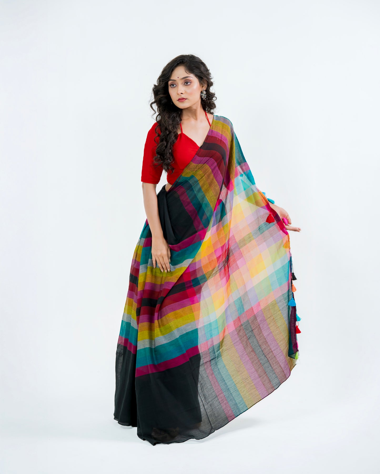 Rainbow Stripe Mul Cotton Saree