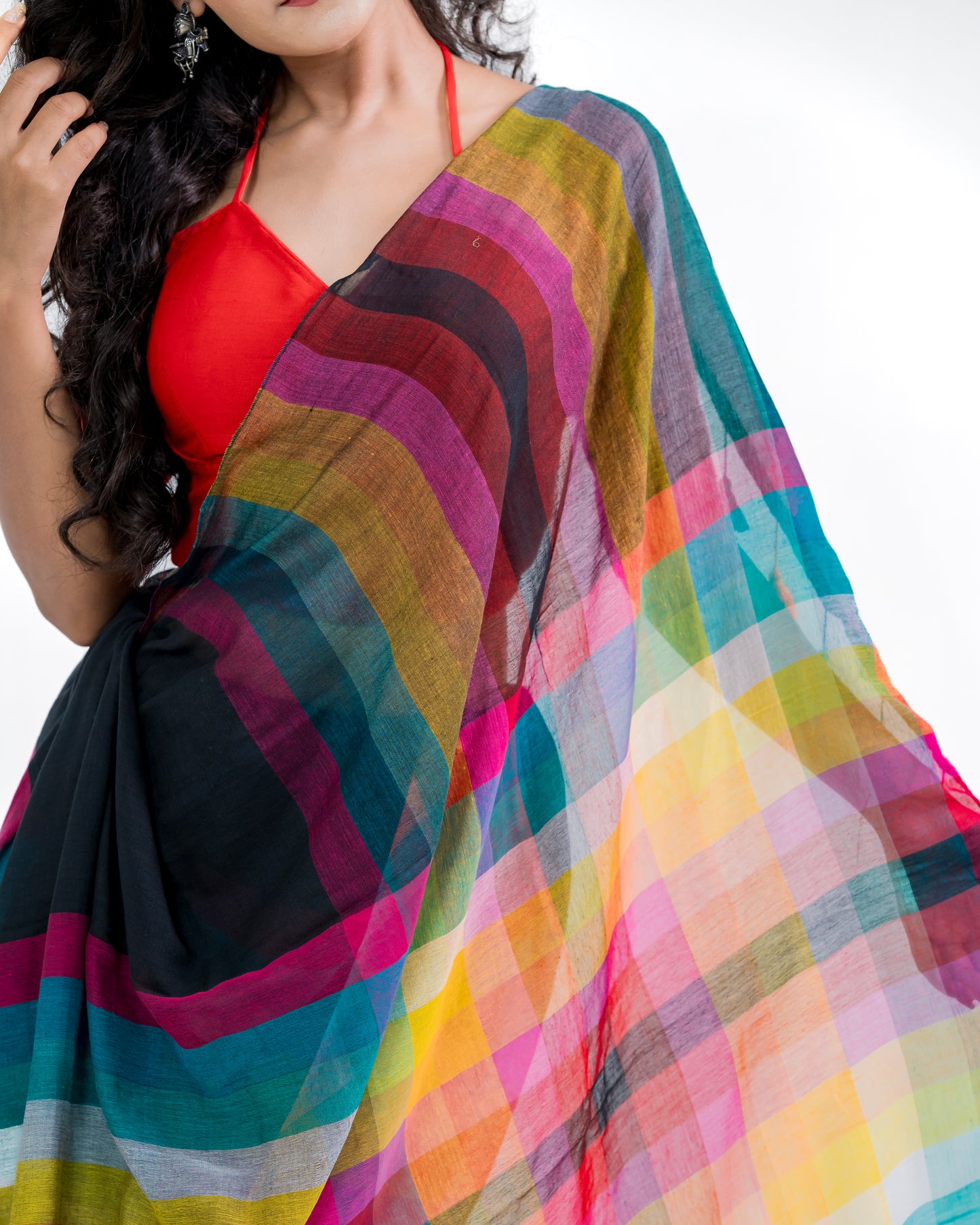 Rainbow Stripe Mul Cotton Saree