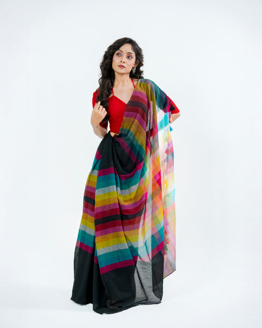 Rainbow Stripe Mul Cotton Saree