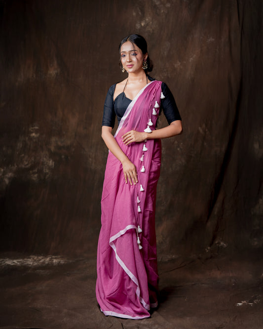 Contrast Border Mul Cotton Saree