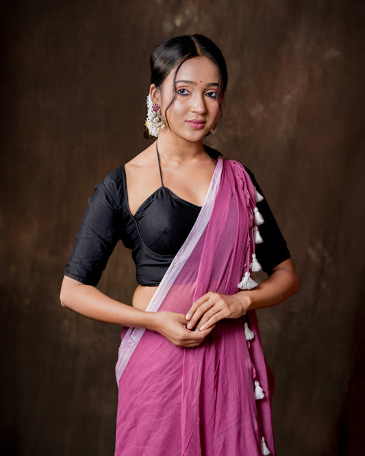 Contrast Border Mul Cotton Saree