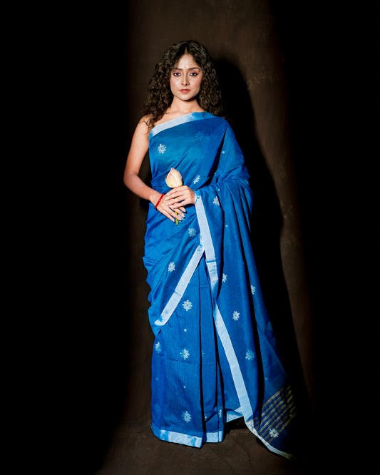 Sapphire Blue Soft Khadi Saree