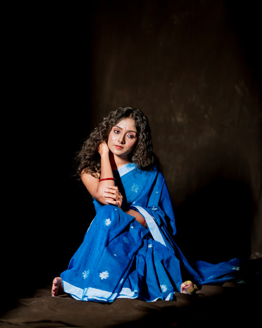 Sapphire Blue Soft Khadi Saree