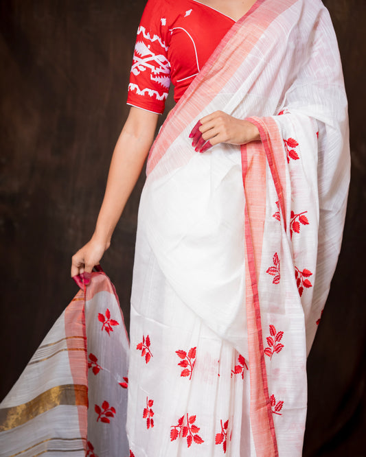Premium Cotton Blend Handloom Embroidered Saree