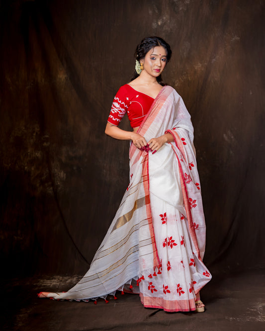 Premium Cotton Blend Handloom Embroidered Saree