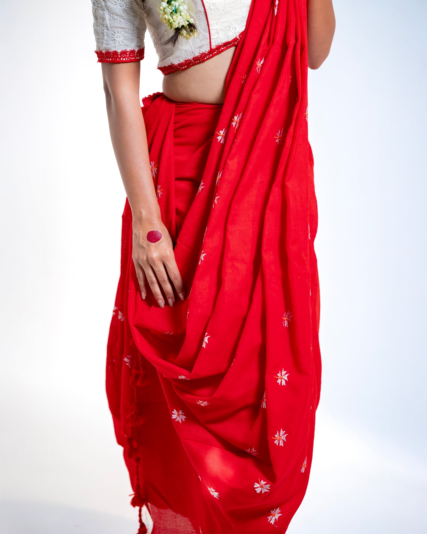 Shiuli Handwoven Cotton Saree — Available in Red & Yellow colours