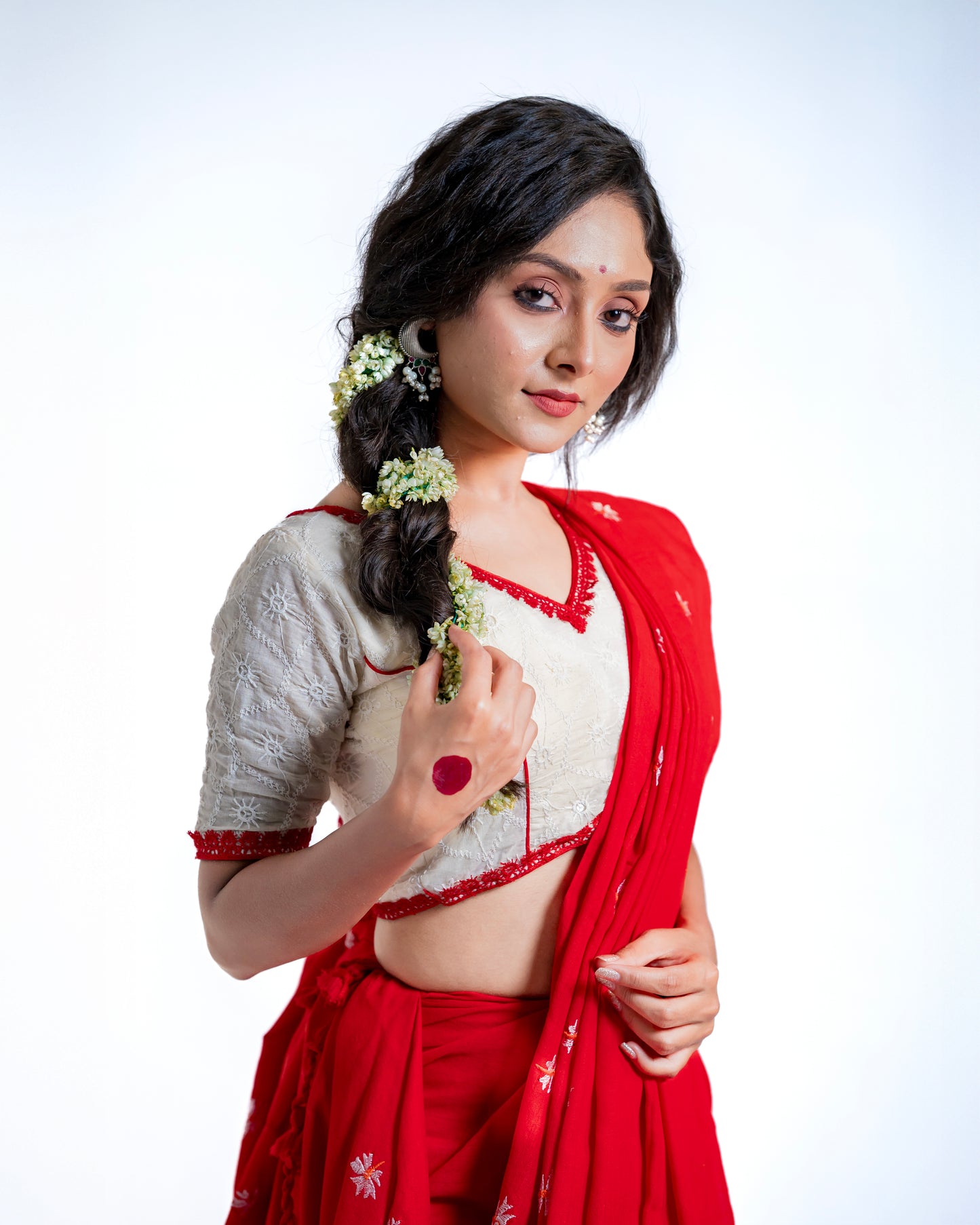 Shiuli Handwoven Cotton Saree — Available in Red & Yellow colours