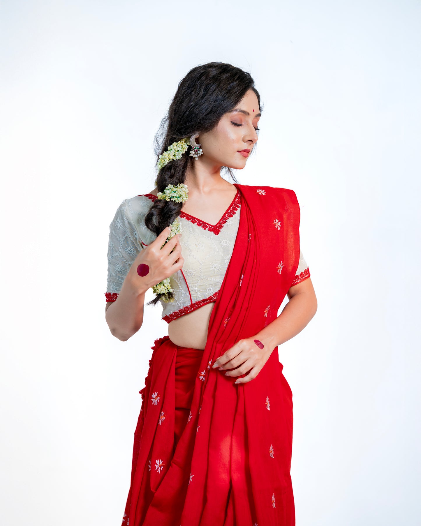 Shiuli Handwoven Cotton Saree — Available in Red & Yellow colours